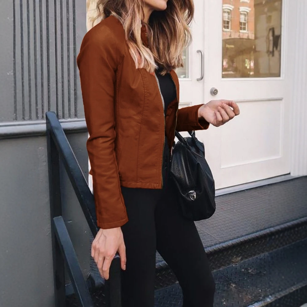 

Autumn Winter Outerwear 2025 Women's Military Style Detail Long Sleeve Lapel Neckline Slim Fit Biker Jacket Casual