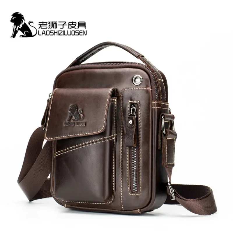 LAOSHIZI حقيقية جلد البقر حقيبة ساعي الرجال حقيبة يد الصدر Crossbody حقيبة كتف حقيبة رجالية Tas الأعمال الصغيرة الذكور Bolsas كيس