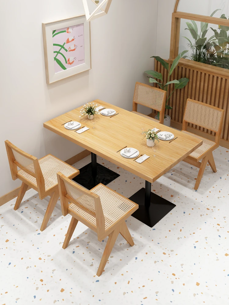 

Commercial wrought iron solid wood square table Bar Snack bar Square table and chair combination Restaurant Square dining table