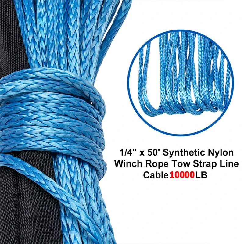 Durable 15M 6mm/4.8mm 10000LBS Synthetic Winch Rope Line Recovery Cable for 4WD ATV SUV Truck Boat Winch Towing Rope