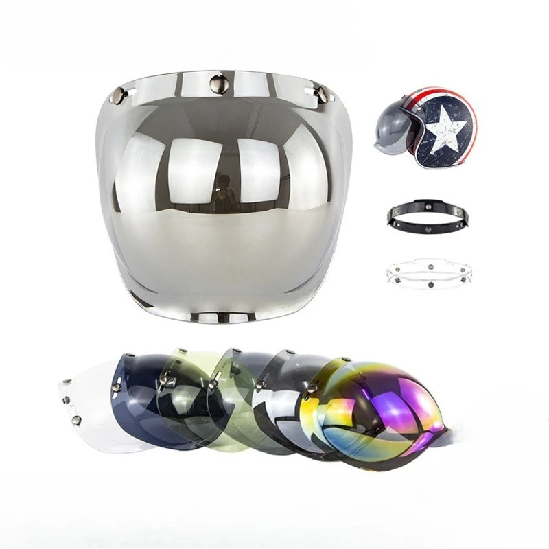 

Bubble Mirror Motorcycle Helmet Three Button Type Retro Style Helmet Lenses Bubble Shield Visors Helmet Accessories