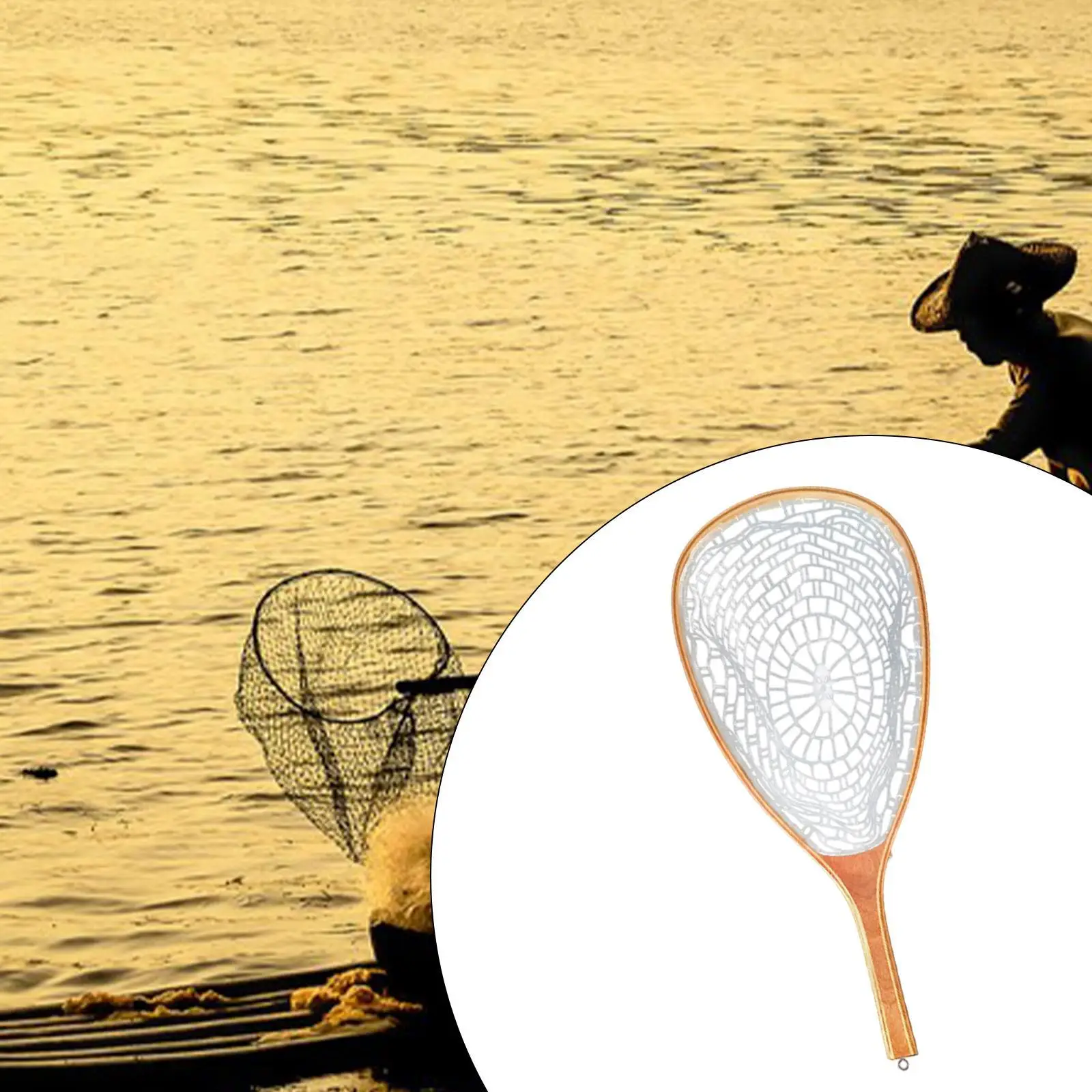 

Fishing Net Fly Fishing Landing Net Practical Wood Handle Trout Fishing Net Fishing Gadgets Mesh Net for Saltwater Dragonfly