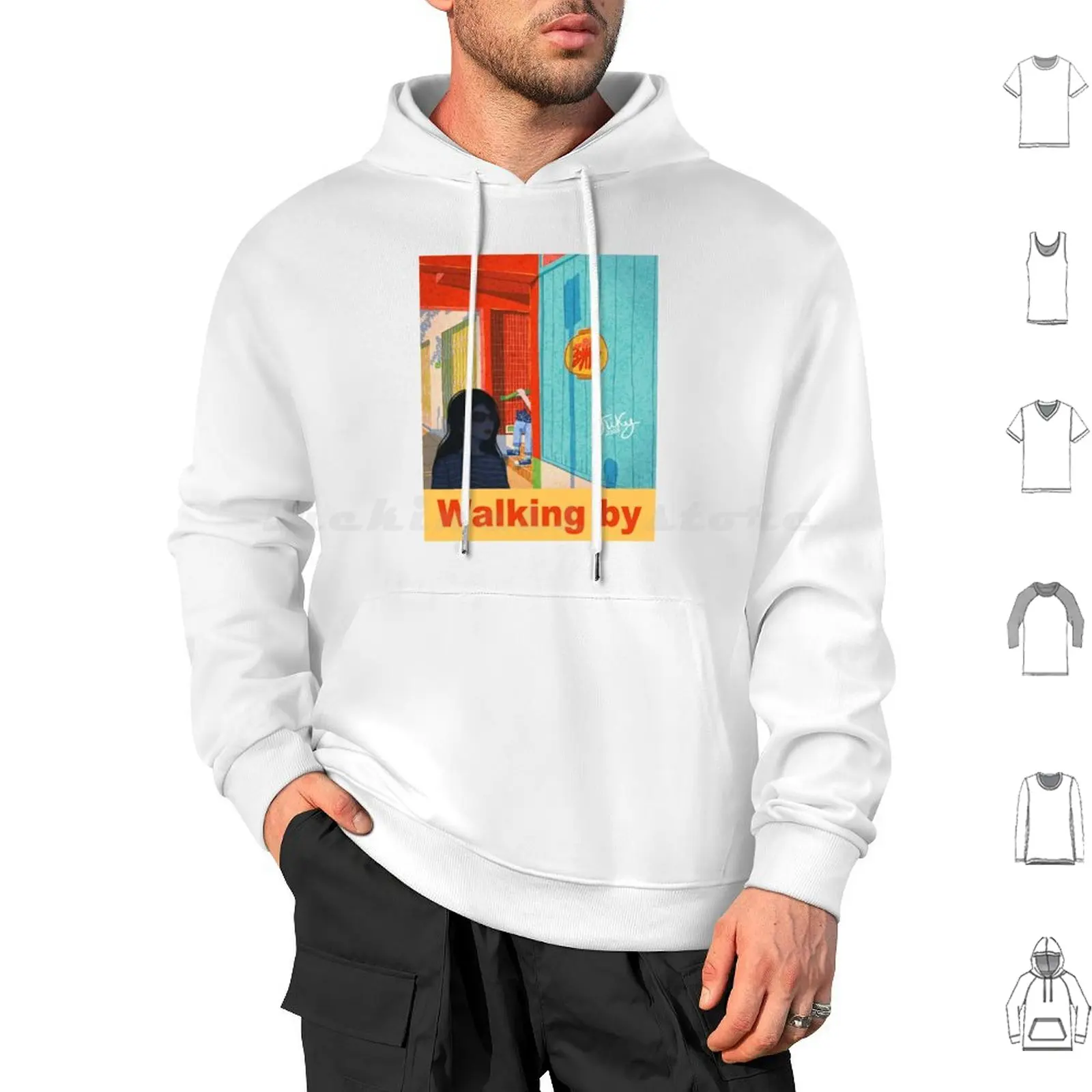 Walking By Hoodies Long Sleeve Walking Cat Asian Colorful Kawaii _ Kiky Woman Street