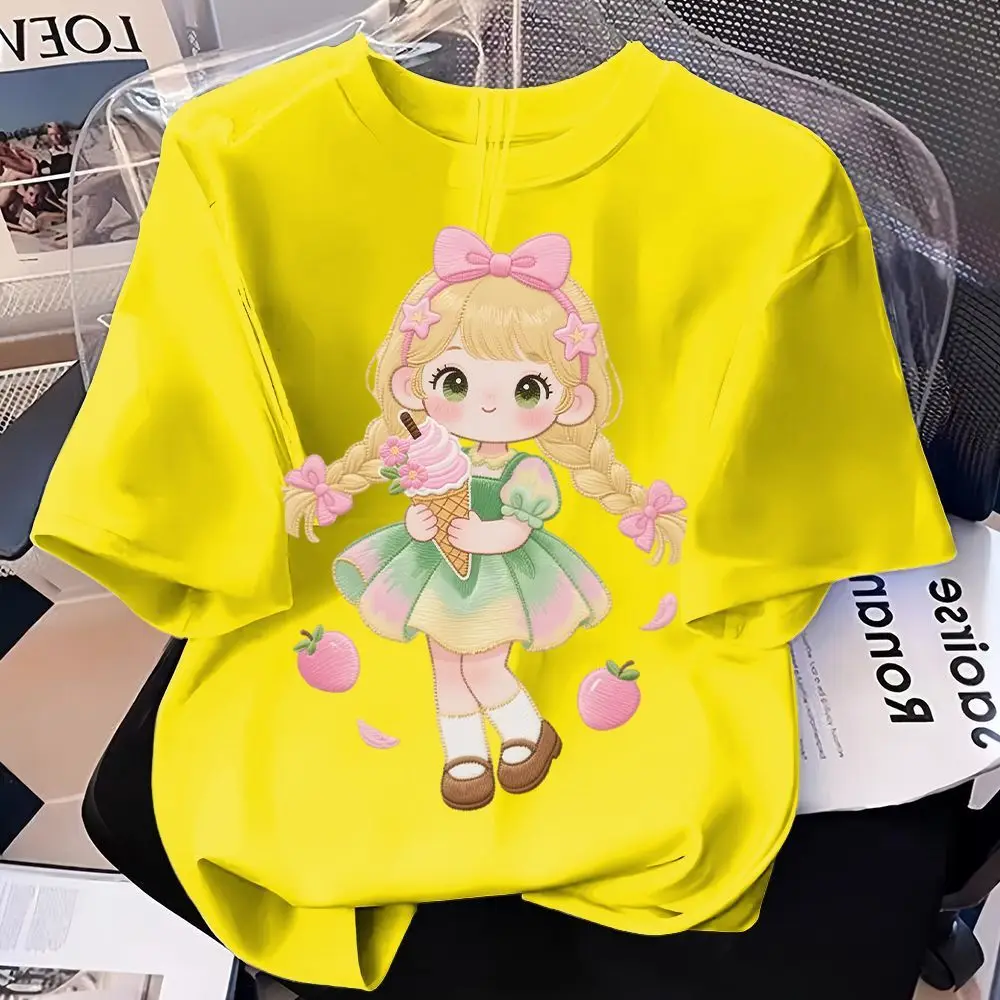 

Детская свободная повседневная футболка с короткими рукавами и принтом летнего мороженого для мальчиков и девочек, с круглым вырезом.