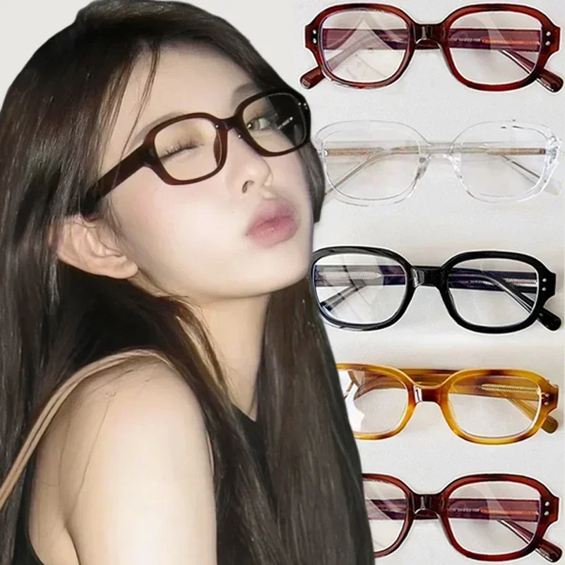 Retro Square Frame Eyeglass Women Red Computer Reading Glasses Clear Blue Light Blocking Eyewears Vintage Decorative Goggles