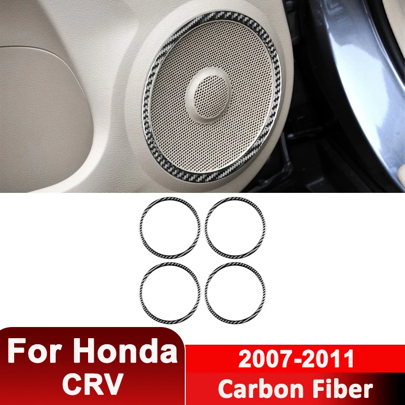 

For Honda CRV 2007-2011 Carbon Fiber Car Door Radio Speaker Ring Cover Frame Loudspeaker Decorative Sticker Interior Accessories