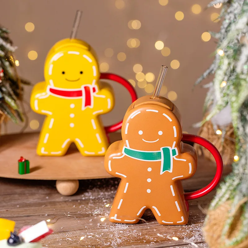 Creative Cute Gingerbread Man Shaped Ceramic Craft Water Cup for Men Women Christmas Gift Office Home Afternoon Tea Water Cup