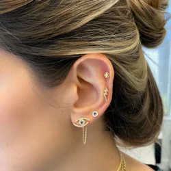 Blue Evil Eye CZ Asymmetric Earrings for Women Chain Dangle Earring and Stud Earring Gold Silver Color Exquisite Fashion Jewelry