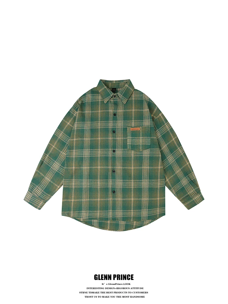 

GPstudio American Trend Dual Color Flocking Plaid Long Sleeve Men's Spring Autumn Design Sunscreen Thin Outerwear Shirt