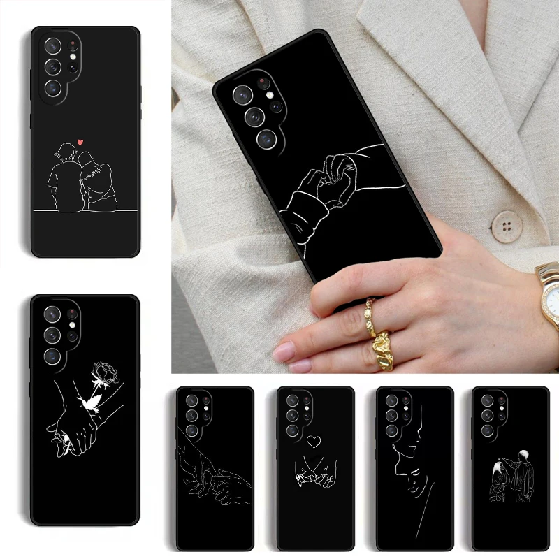 Minimalist Line Couple Hands Phone Case for Samsung Galaxy S26 S25 Ultra S24 S23 S22 S21 Plus Note 10 Bumper Cover