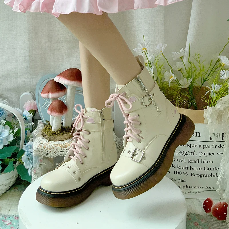 Sweet Loli Boots Japanese Harajuku Boots Women Autumn And Winter Fashion Goth White Short Boots Jk Uniform Lolita Boots