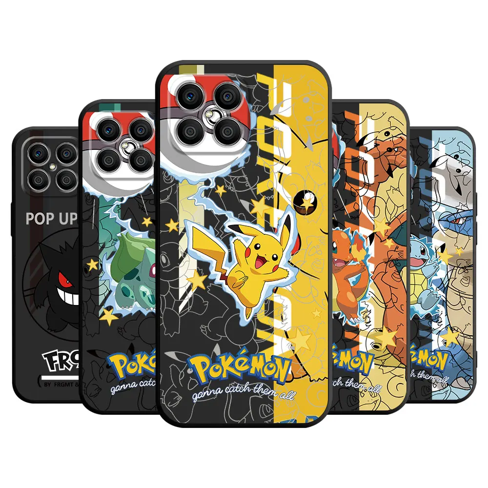 Funny Anime Pokemon Case For Honor X8 X8A 90 X9a 8X 70 50 20 Magic5 Pro 9x P60 P50 P40 Pro Black Soft Phone Funda