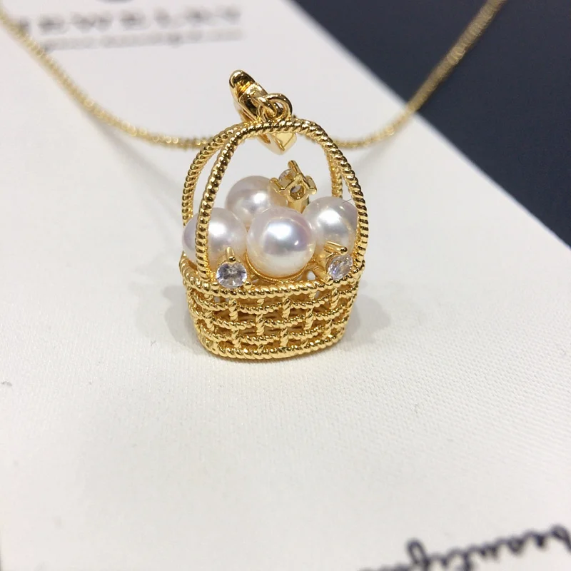 

Small Flower Basket Natural Freshwater Universal Clasp Pendant Sparkling Pearl Collarbone Chain
