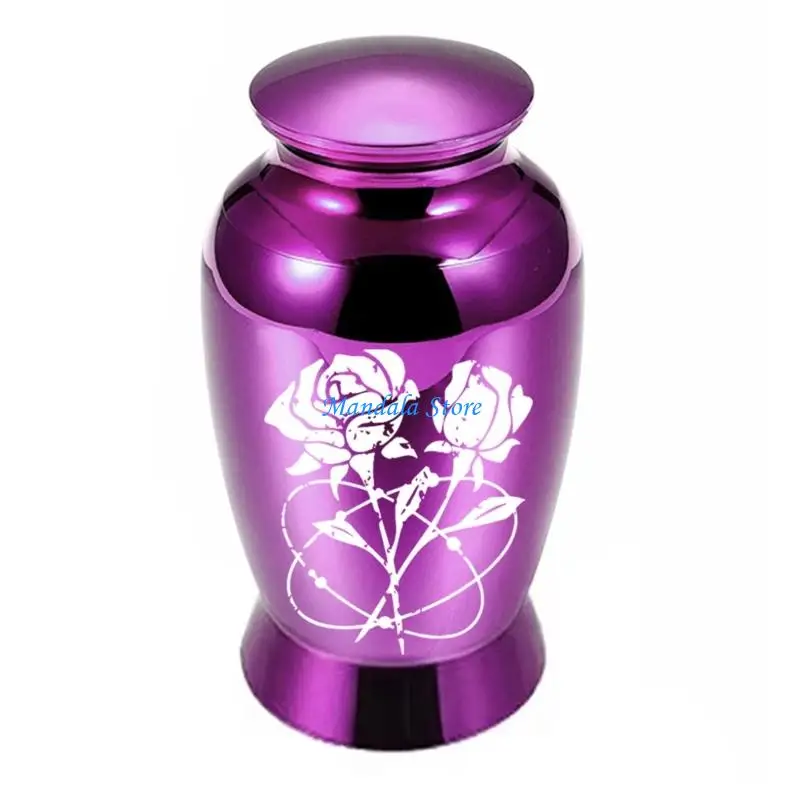 U2JC Metal Pet Cremation Urn For Dog Cats Ashes Storage Elegant Pattern Safe Lid