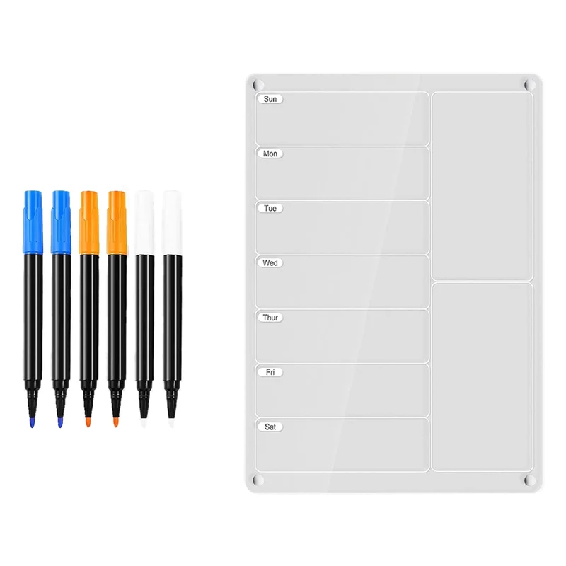 1Set Papan Menu Magnetik Perencana Makanan Untuk Kulkas, Papan Catatan Perencana Mingguan Transparan, Papan Tulis Kering Akrilik Untuk Kulkas