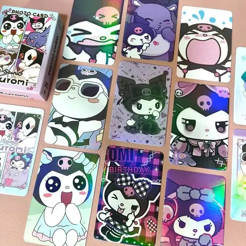 50Pcs Sanrio Hello Kitty Collectible Card Anime Kuromi Cinnamoroll Laser Shining Game Trading Card Kawaii Children Toys Gift