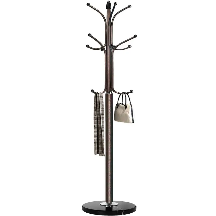 

Metal Coat Rack Stand with Natural Marble Base, Free Standing Hall Tree with 12 Hooks for Hanging Scarf, Bag, Jacket, Home Entr