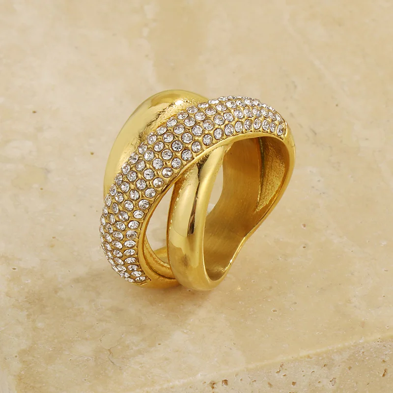 Nowe błyszczące cyrkonie Geometryczne masywne pierścionki dla kobiet Mężczyźni Złoty kolor Stal nierdzewna Knuckle Aillons Mujer Moda Luksusowa biżuteria Gif — zdjęcie 6