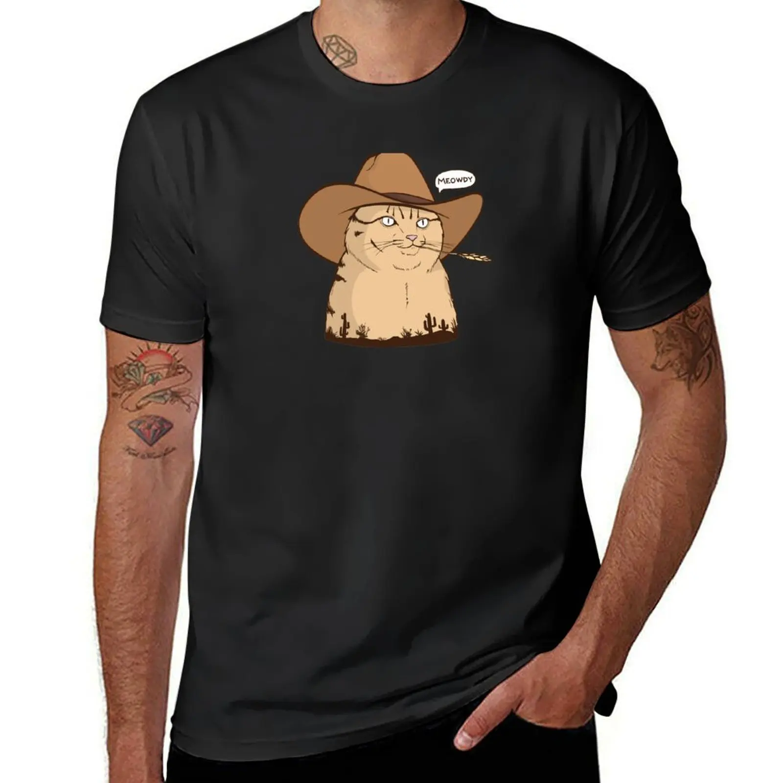 

Новая модель 2025 года Meowdy, Cow, Meowdy Pawtna, WesternIllustration by The Pizza Футболка для любителей спорта, простые белые футболки для мужчин