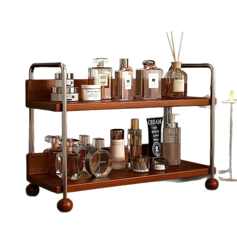 

Cosmetics Storage Box Dressing Desktop Light Luxury Medium Antique Solid Wood Multi-layer Premium Skin Care Products Shelf