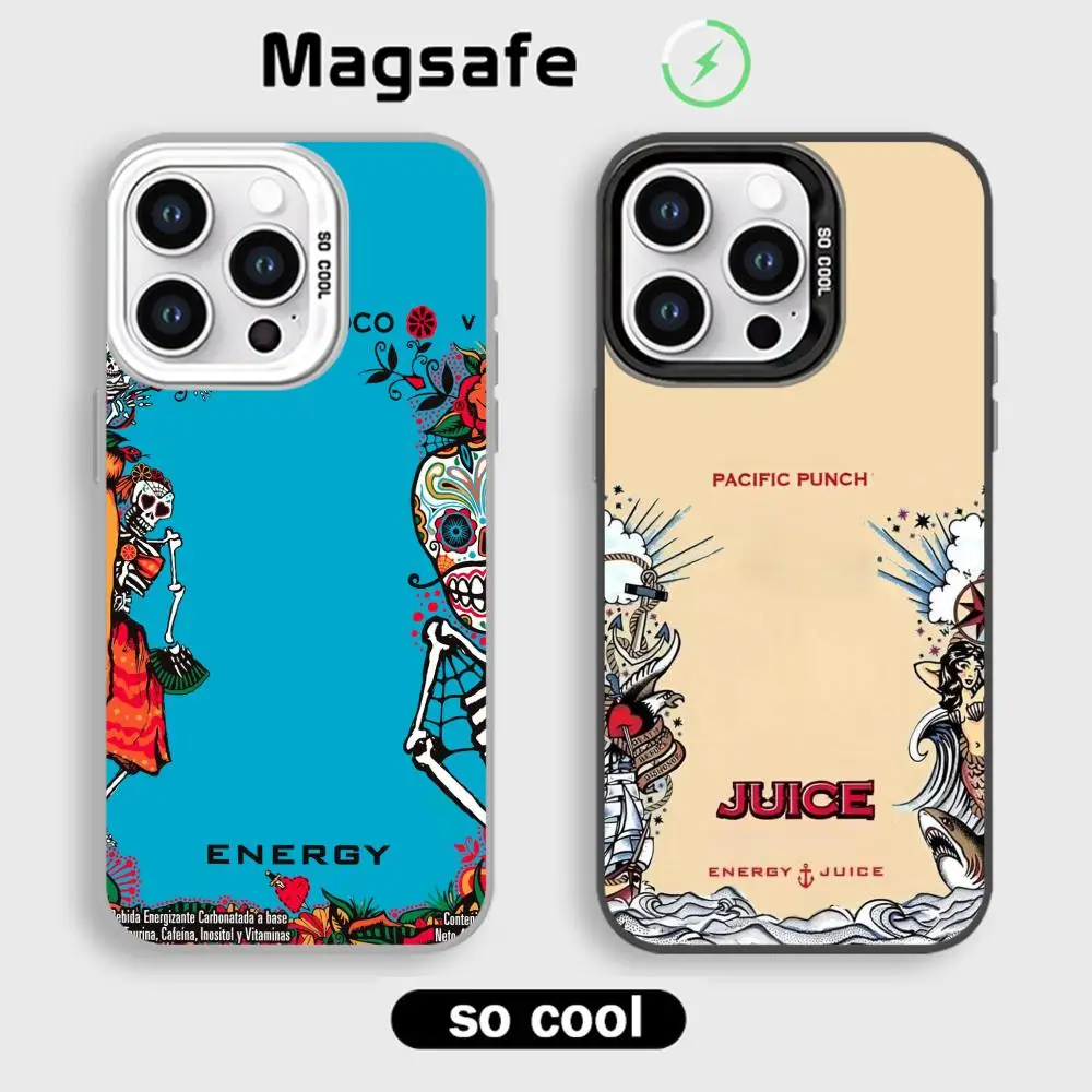 Coque de téléphone M-mon-sters drink E-energy ins blanche magnétique IMD colorée argentée pour iPhone 17 16e 15 14 13 12 11 Pro Max Plus