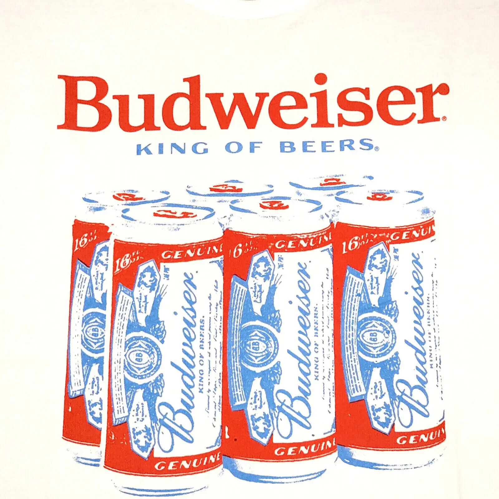 

BUDWEISER SIX PACK BEER T SHIRT MENS XLT XL TALL WHITE PULLOVER BUD CERVEZA NWT