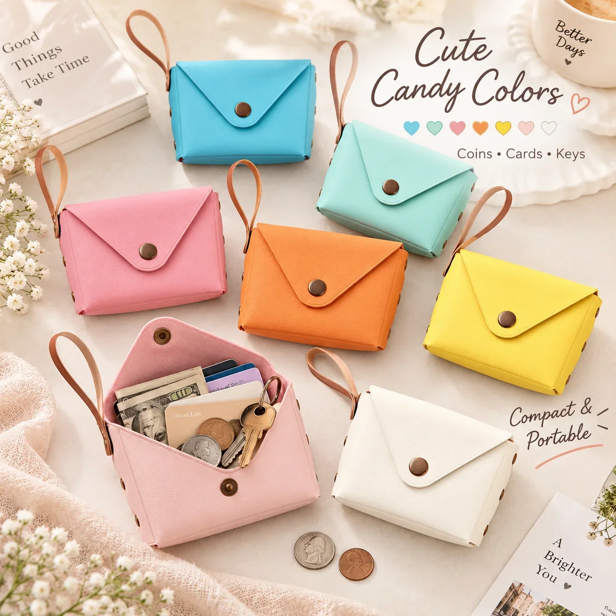 Candy Color Mini Wallet, Korean Macaron Key Pouch, Creative Coin and Card Holder Handbag