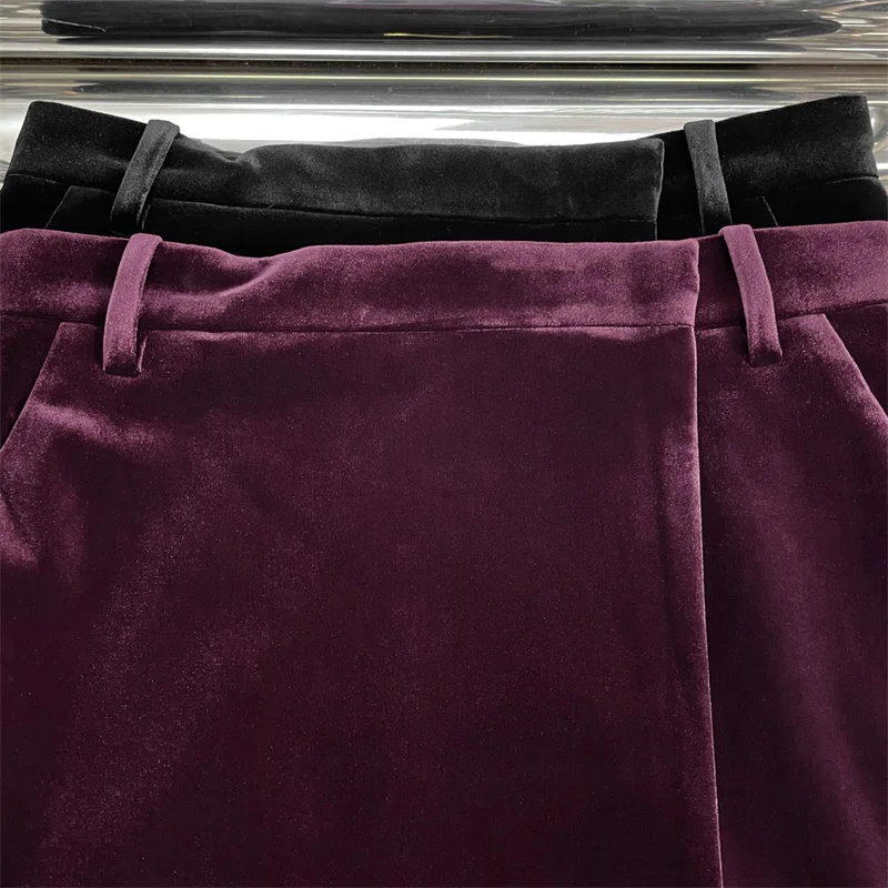 تنورة نسائية 2026 ربيع جديد تنورة طويلة عالية الخصر غير متماثلة ضئيلة المرأة نصف تنورة المخملية تنورة مجسّمة الورك المعانقة تنورة #5