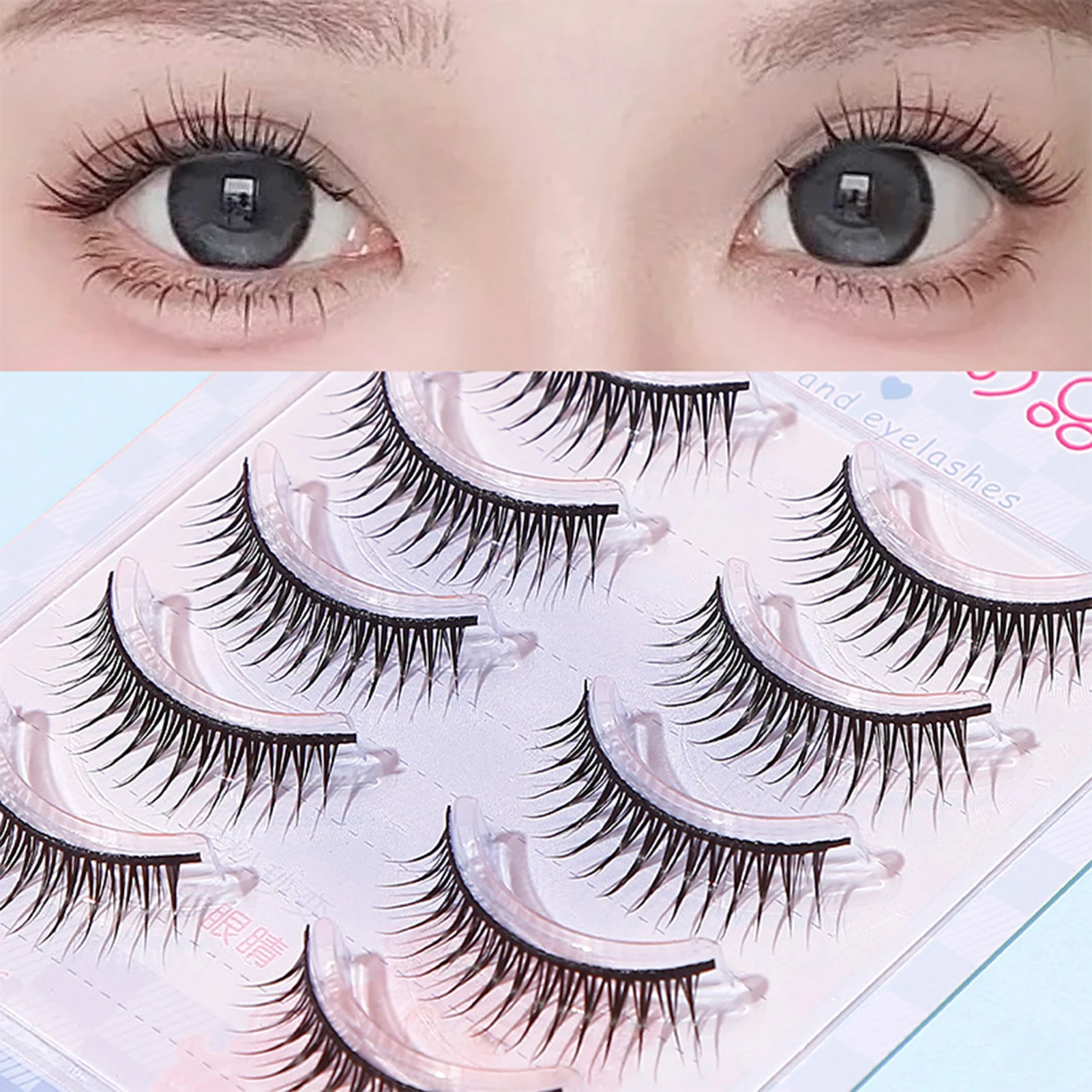 5 Par Koreańskich Sztucznych Rzęs w Stylu Anime Manga, Naturalne, Delikatne, Pełne Rzęsy na Pasku do Przedłużania dla Początkujących, do Codziennego Makijażu i Cosplayu