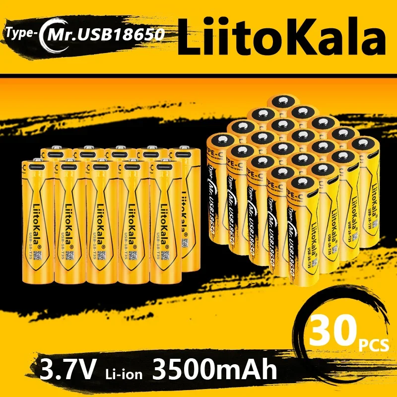 30 Uds LiitoKala USB-18-T35 3,7 V 18650 3500mAh capacidad batería recargable de litio USB tipo C 5V entrada para teclado de juguete