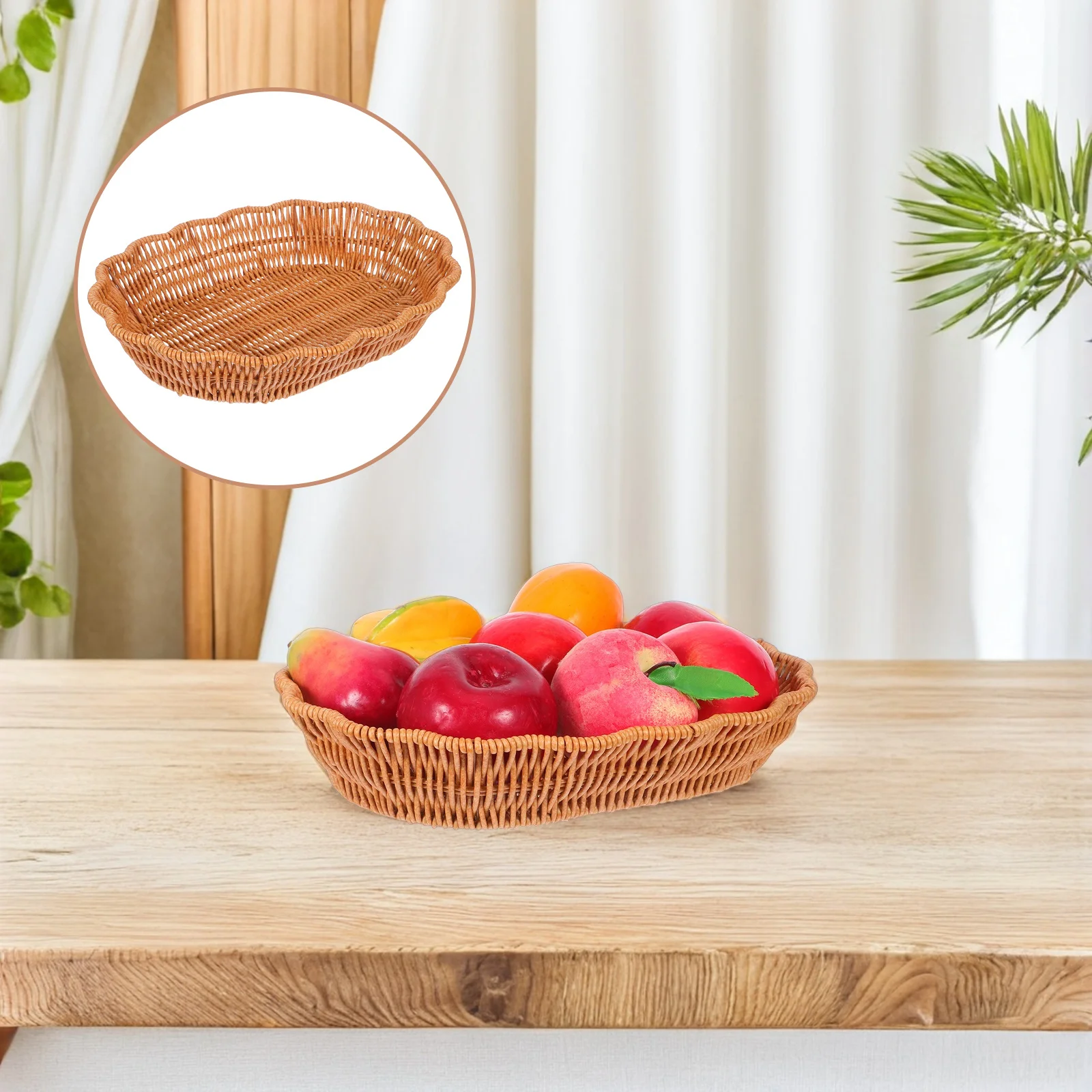 

Large Woven Rattan Snack Basket - Imitation Rattan Fruit Storage Bowl for Dining Table Bedroom Vanity Organization Decorative