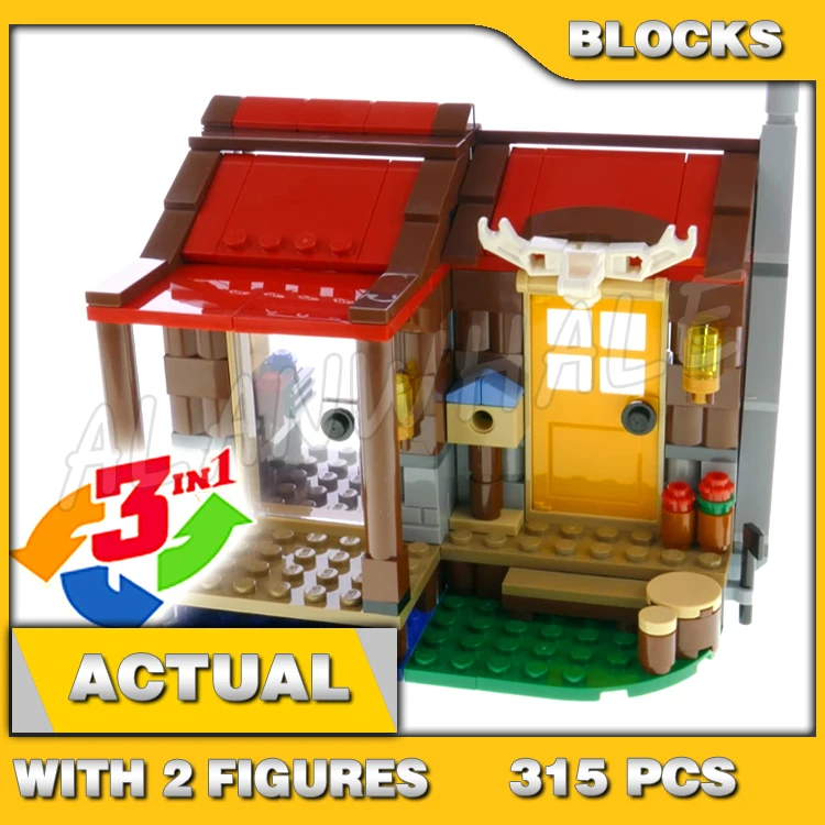 315pcs Creator 3in1 Wilderness hut Outback Cabin Canal Boat Bird Viewpoint 11398 Building Block toy Compatible with Model