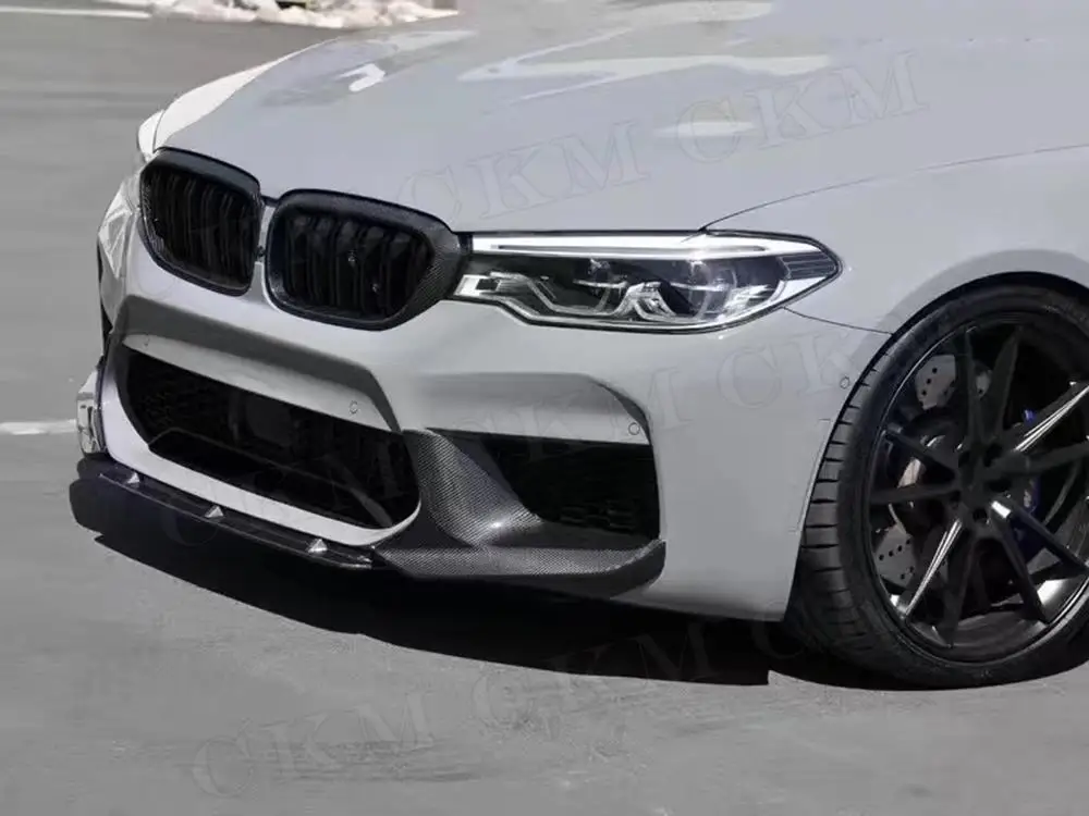 ألياف الكربون سيارة الجبهة حافة مصد السيارة المفسد لسيارات BMW 5 Series F90 M5 2018 2019 رئيس الأوسط الشفة حارس الذقن #6