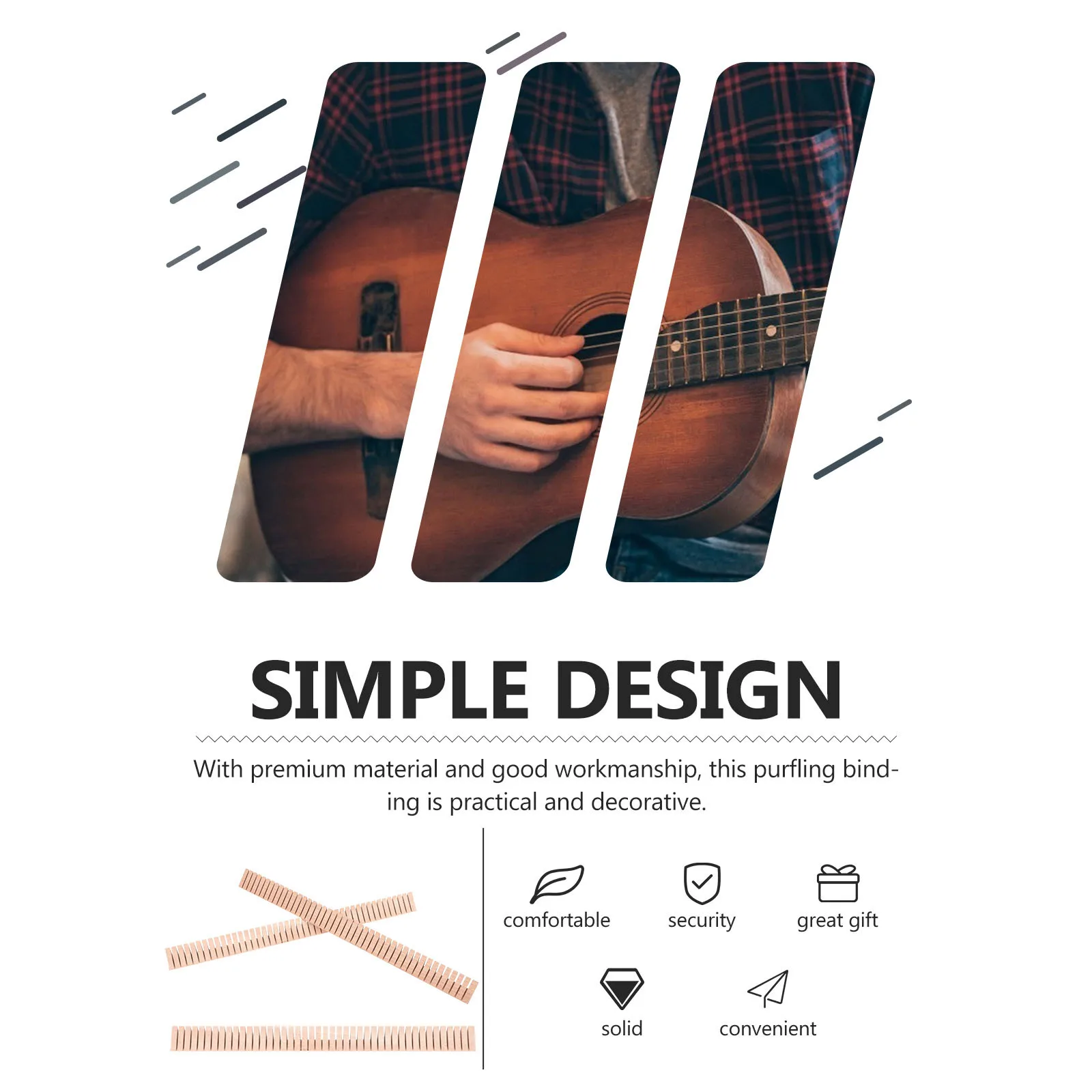 우쿨렐레 베이스 장식용 3개입 나무 퍼플링 스트립, 유연한 기타 바인딩, 스타일리시한 테두리 인레이 라이닝 액세서리 도구