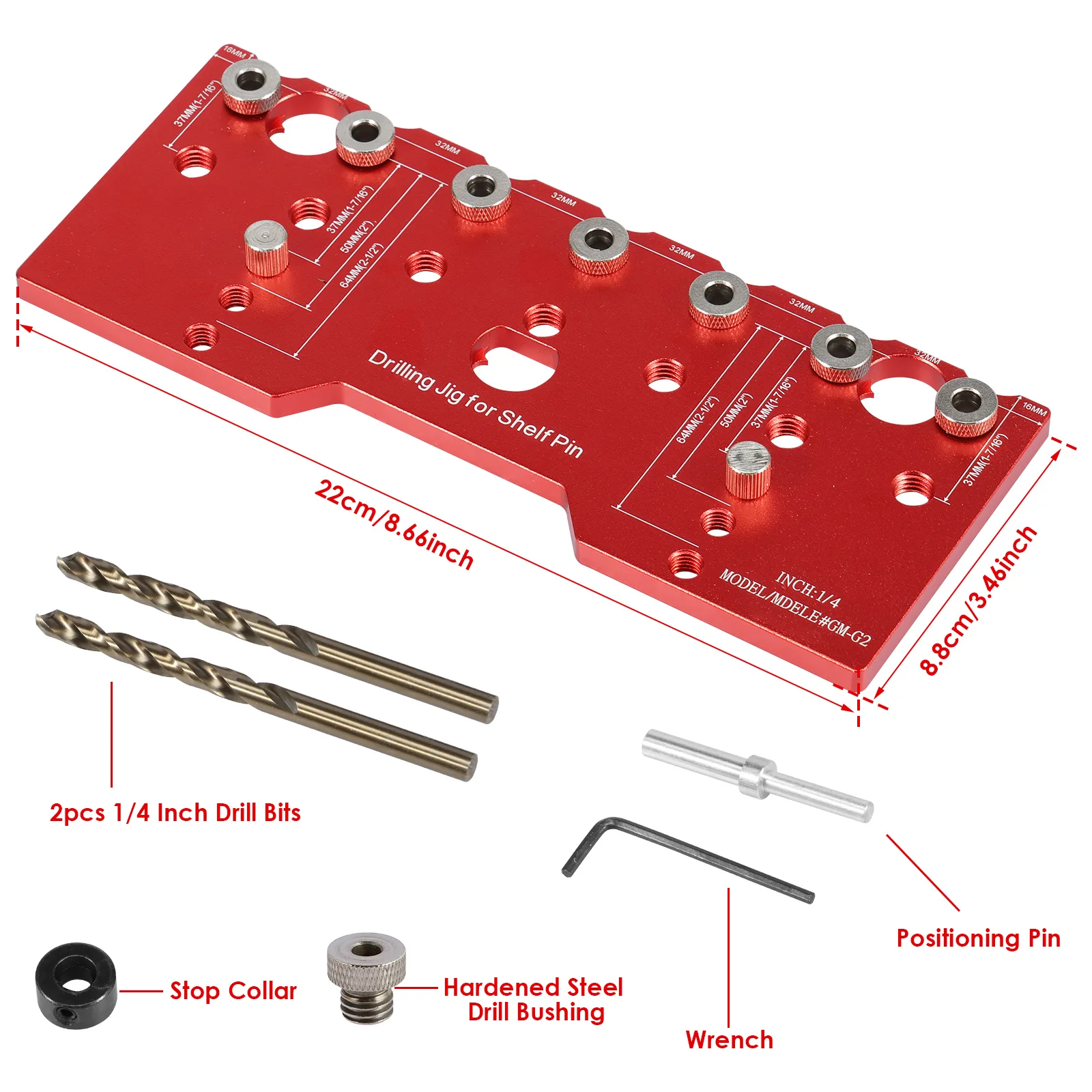 Nowość Pin Jig 1/4 Cal półka aluminiowa prowadnica wiertnicza z rozstawem 32mm do obróbki drewna prosty otwór osprzętu wiertniczego