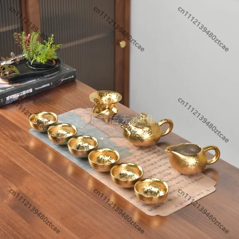 Variegated Gilded Ceramic Jianzhan Tea Set, Tianmu Kung Fu Teacup & Teapot Kit, Household Office Traditional HandmadeTea Brewing