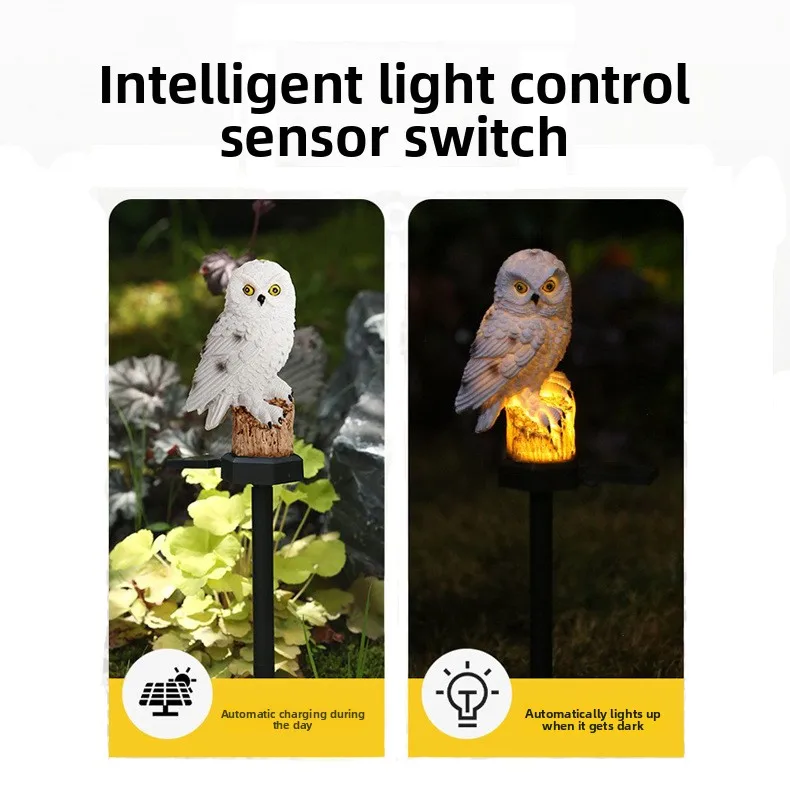 耐久性のあるソーラーライト樹脂製フクロウ型ledライト屋外ガーデンフロアプラグガーデン芝生景観照明