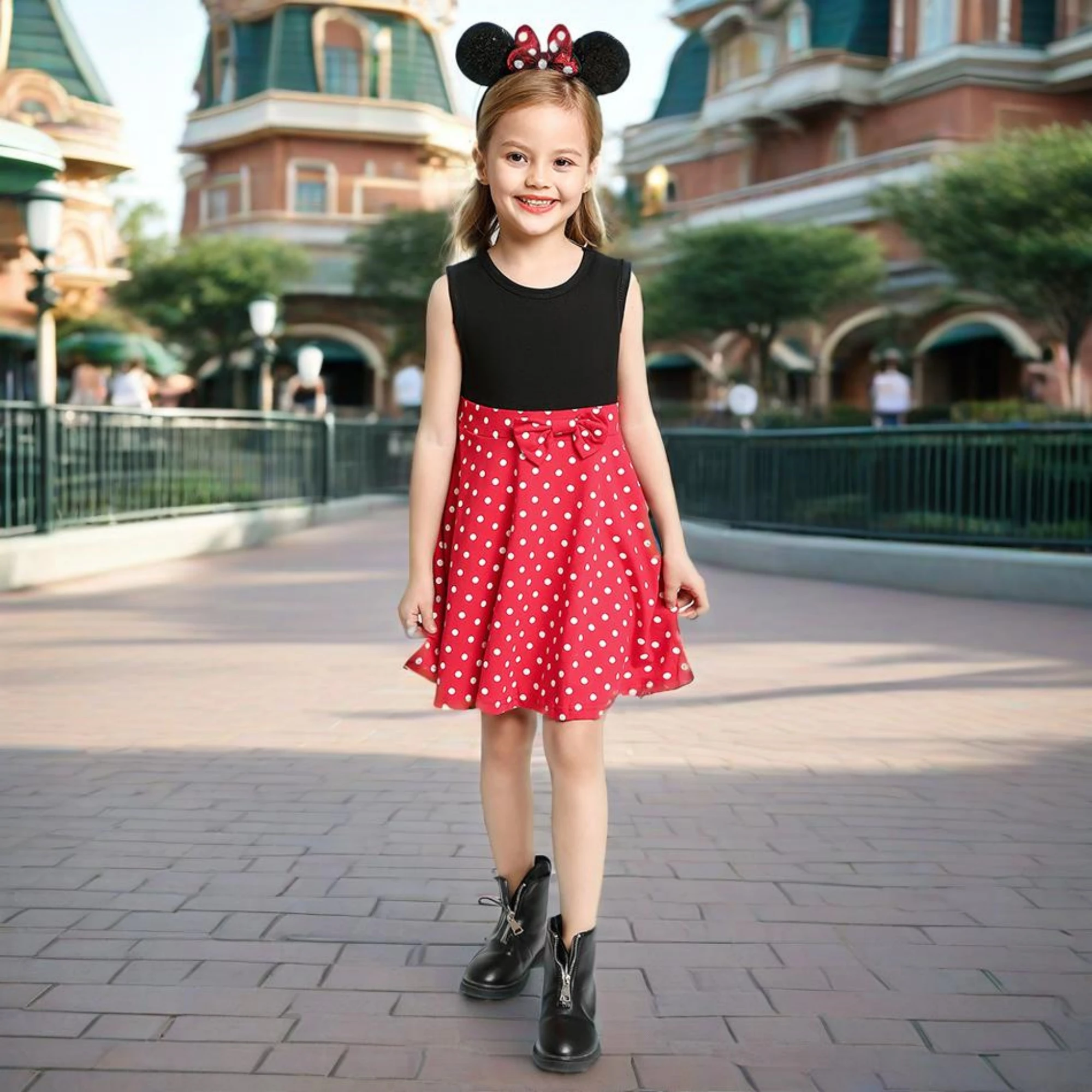 Minnie Girls Sleeveless Suspenders Princess Dress Summer Sweet Patchwork Casual Daily Outfits for Toddler Children 2-8Y Vestidos