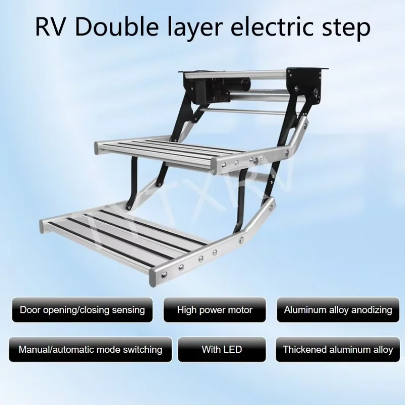 RV Double Electric Step With LED Light Thickened Aluminum Alloy Caravan Truck Trailer Steps