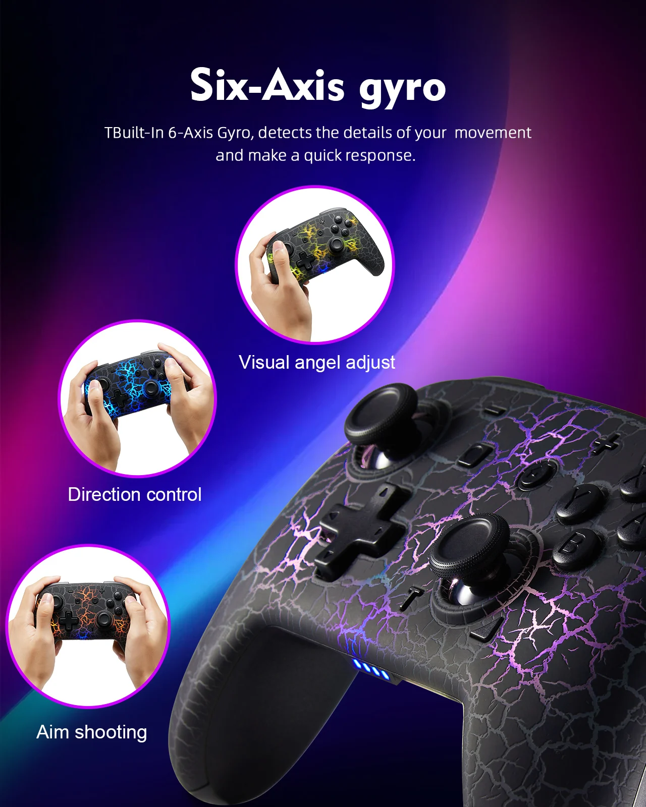Binbok Wireless Pro Switch Controller für Switch/Switch Lite/OLED, 8-farbige, verstellbare LED mit einzigartiger Crack/Motion Control