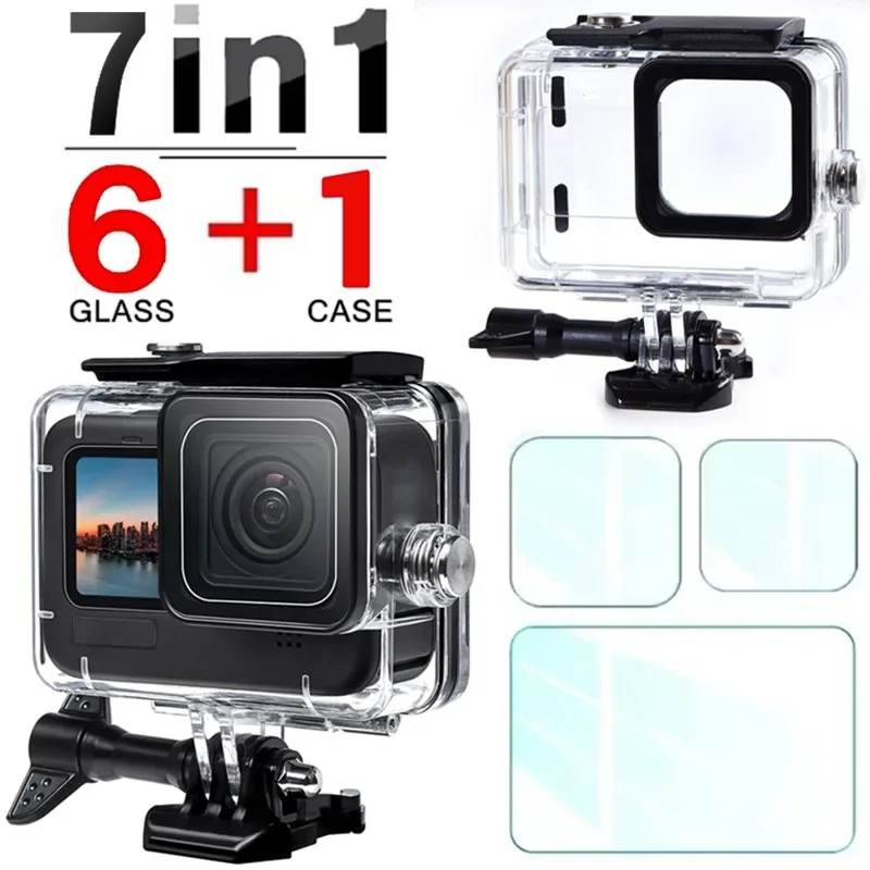 Waterproof Case for GoPro Hero 12 11 10 9 Black Tempered Glass Screen Protector Film Underwater Diving Cover for Gopro 13 Camera