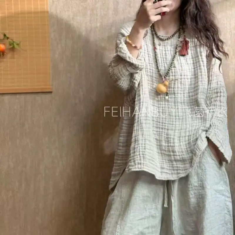 

Spring Autumn Arts Style Women Long Sleeve O-neck Loose Tshirt High Quality Cotton Linen Vintage Embroidery Tee Shirt Femme Tops
