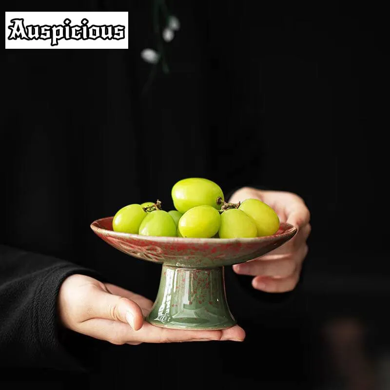 Luxury Garnet Red Ceramic Fruit Plate Creative High-foot Refreshment Plate Coffee Table Snacks Dried Fruit Plate Tea Tableware