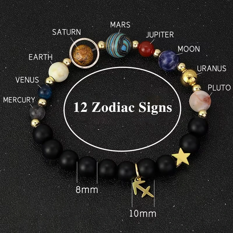 Bracelet 12 Zodiac Signs Virgo Taurus Cosmic Galaxies Eight Planets Constellation Bracelet Natural Stone Solar System Bracelet