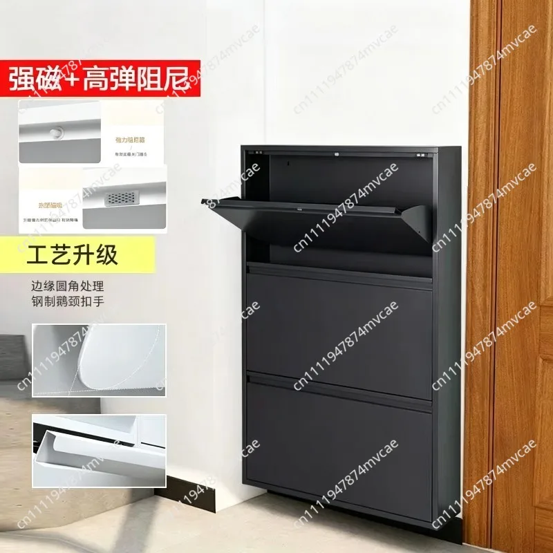 Ultra-Thin Steel Flip-Top Shoe Cabinet, Wall-Mounted Narrow Shoe Cabinet for Small Apartments and Entrance Foyer Storage