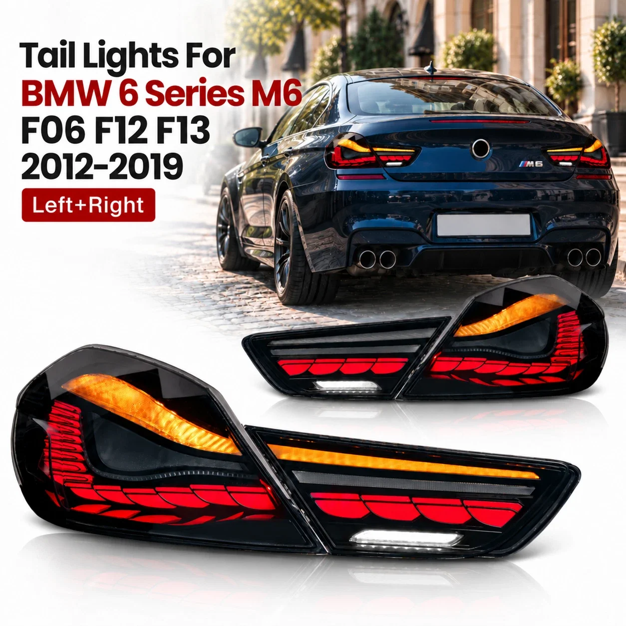 1 Pair Car Rear Black LED tail light Lamp Smoked For BMW 6 series 640i 650i M6 2010-2017 Tail Lamp Assembly