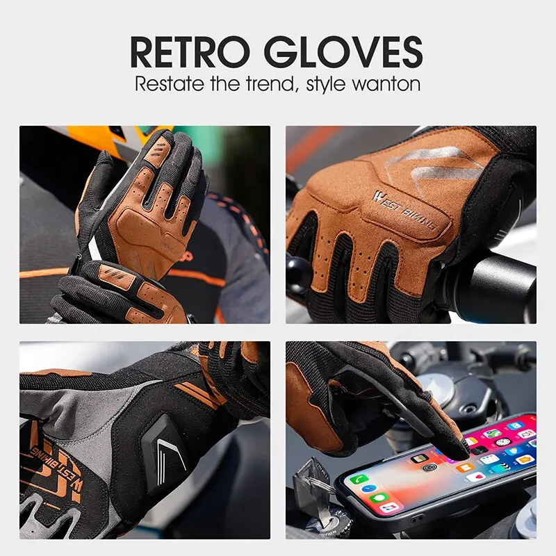 WEST BIKING Motorcycle Bicycle Gloves Touch Screen Full Finger MTB Road Bike Mitts Men Women Gym Wear-Resistant Sport Equipment