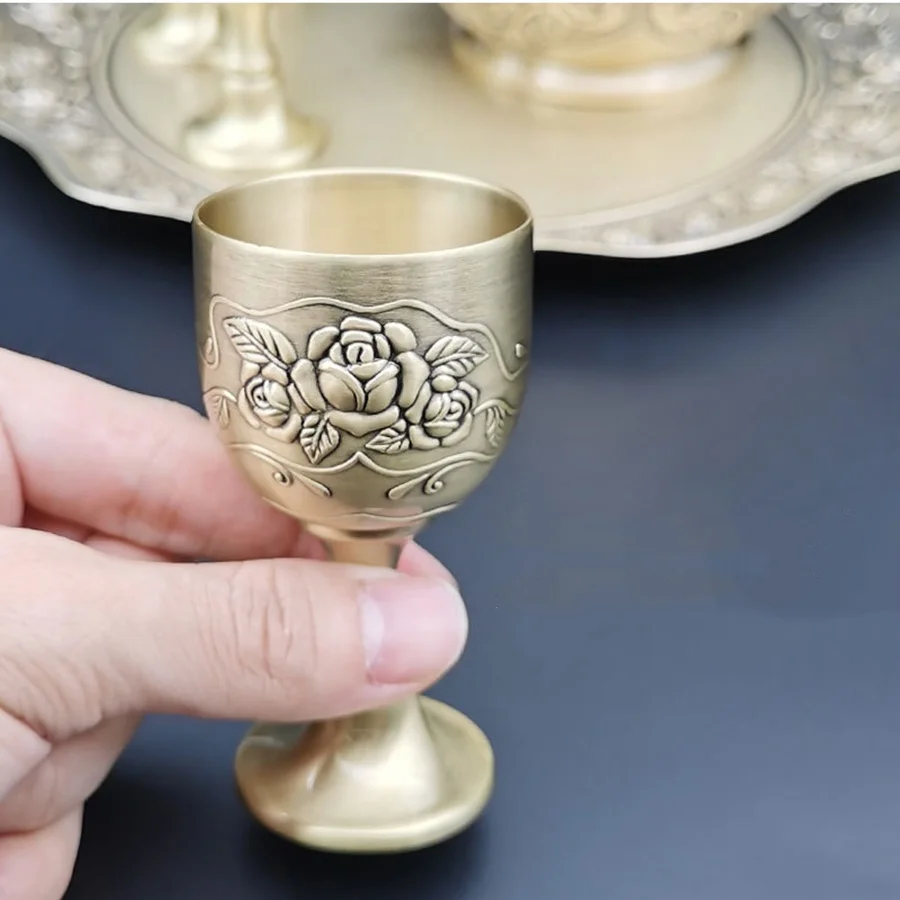 خمر كأس زهرة تنقش الذهب بالتواصل كوب النحاس معدن النبيذ العقيق زهرة تنقش كؤوس لقطة أكواب النبيذ المعدنية النحاس #4