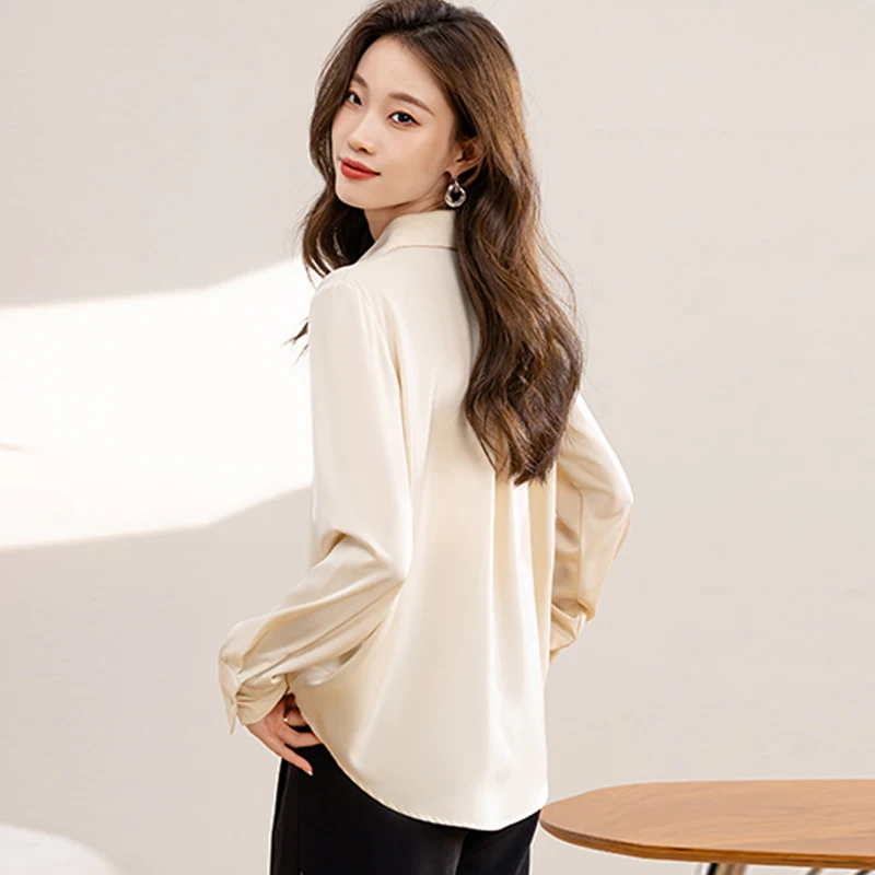 Chemises en Satin simples pour femmes, couleur unie, manches longues, chemisier formel de bureau, hauts décontractés, vêtements à la mode pour femmes, nouvelle collection 2025