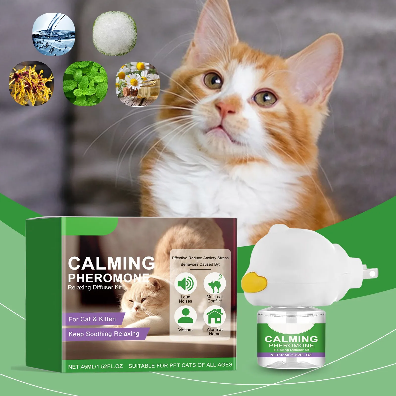 45ML แมวฟีโรโมน Calming Diffuser Cat Calming Diffuser Kit ได้อย่างมีประสิทธิภาพบรรเทาความวิตกกังวลความเครียดผ่อนคลายโดยไม่ระคายเคือง